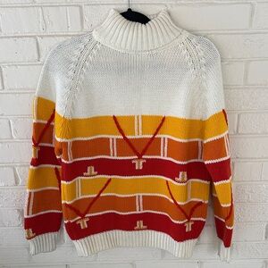 Vintage ‘70s Bold V Design Hippie Boho Turtleneck Sweater Size M